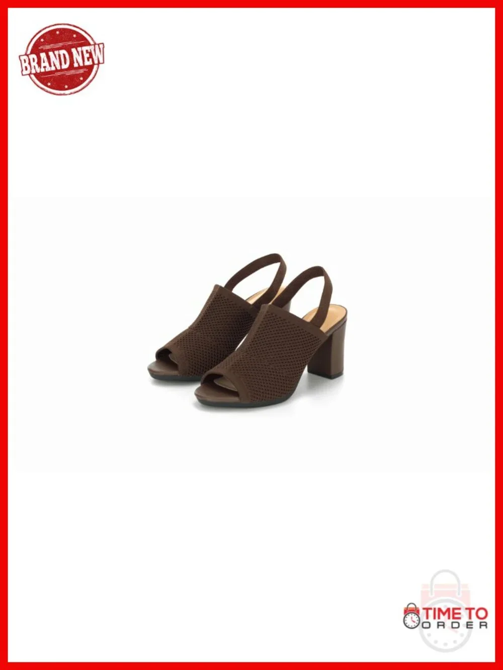 Knit Peep Toe Slingback Sandals Chunky Block Heels Comfortable